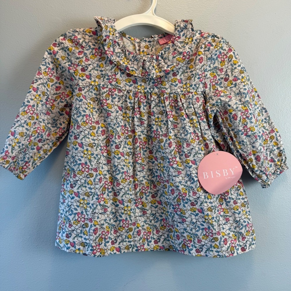 Bisby Kids New 18-24mo Floral Ruffle Long Sleeve Blouse Top Pink Yellow Blue